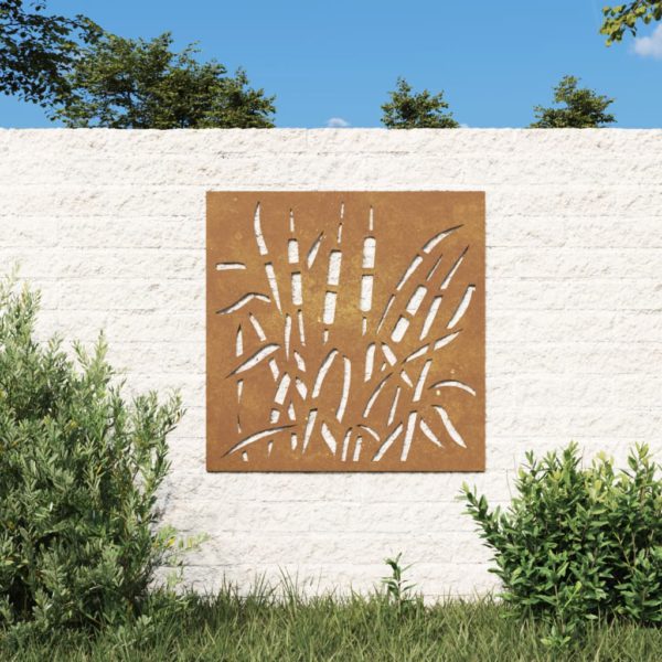 Veggdekorasjon til hage 55×55 cm cortenstål grassdesign