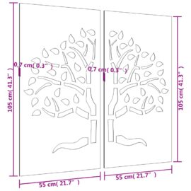 Veggdekorasjoner til hage 2 stk 105×55 cm cortenstål tredesign