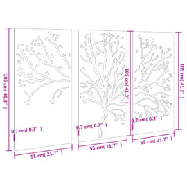Veggdekorasjoner til hage 3 stk 105×55 cm cortenstål tredesign