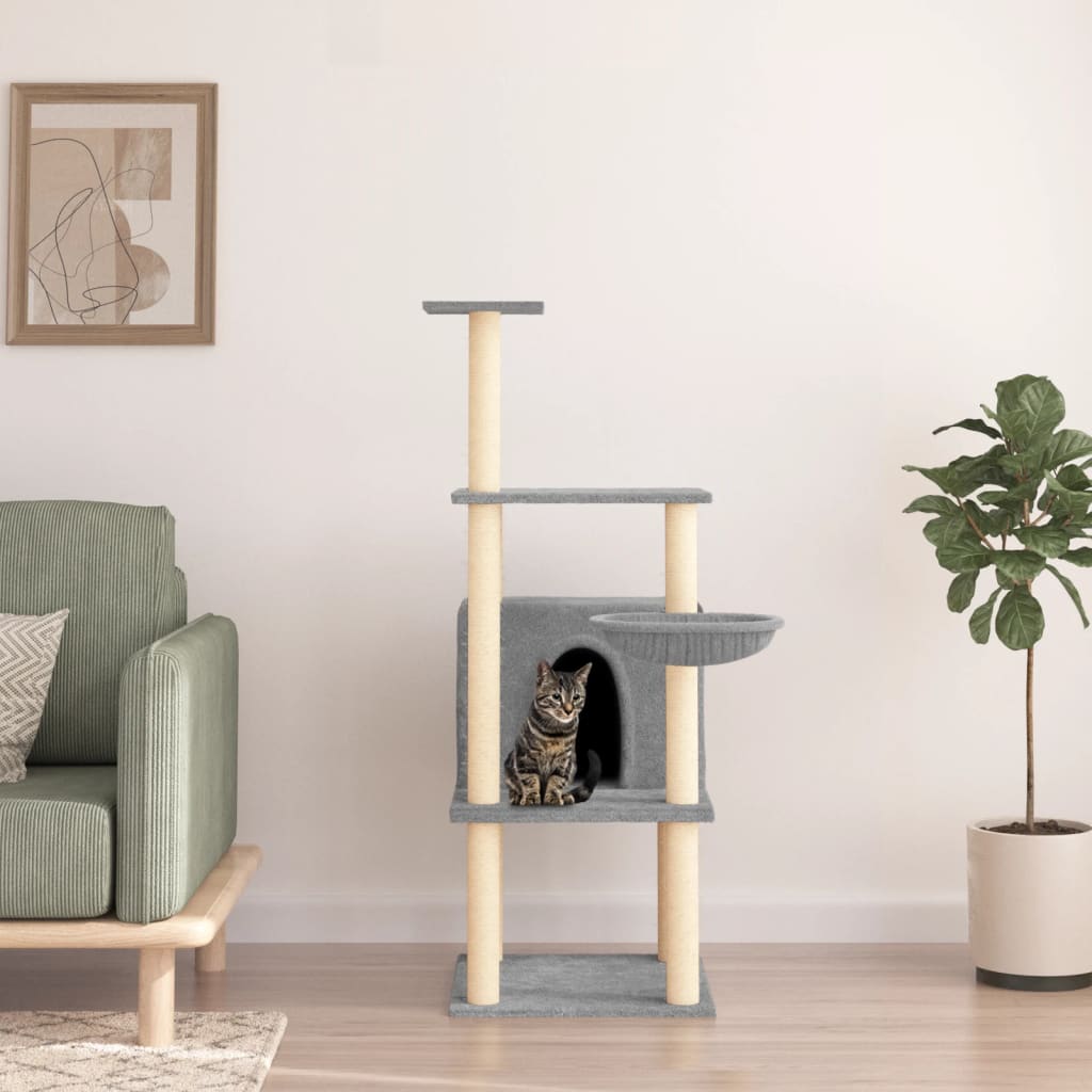 Kattetre med klorestolper i sisal lysegrå 132 cm