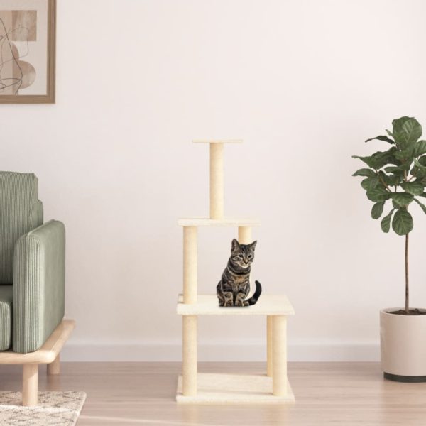 Kattetre med klorestolper i sisal kremhvit 111 cm