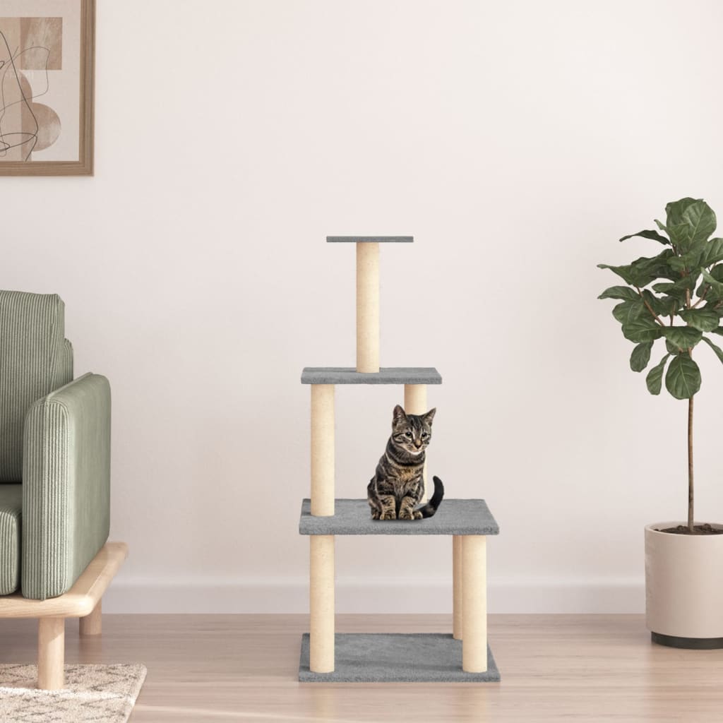 Kattetre med klorestolper i sisal lysegrå 111 cm