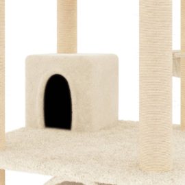 Kattetre med klorestolper i sisal kremhvit 141 cm