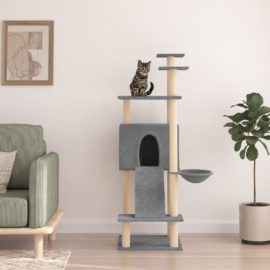 Kattetre med klorestolper i sisal lysegrå 153 cm
