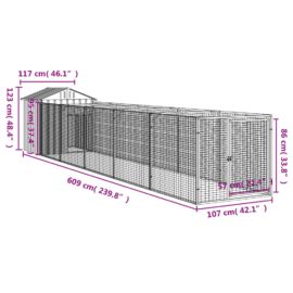 Hundehus med tak lysegrå 117x609x123 cm galvanisert stål