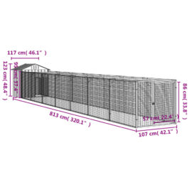 Hundehus med tak lysegrå 117x813x123 cm galvanisert stål