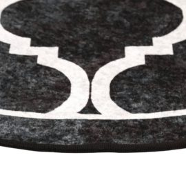 Teppe vaskbart svart og hvit Ø 120 cm sklisikkert