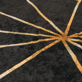Teppe vaskbart svart og gull 80×300 cm sklisikker