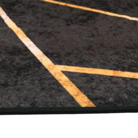 Teppe vaskbart svart og gull 190×300 cm sklisikkert