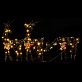 Julepynt reinsdyr og slede 90 LED varmhvit rotting