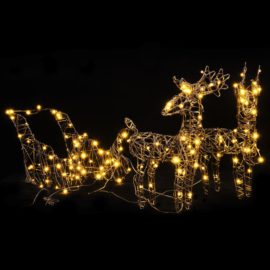 Julepynt reinsdyr og slede 160 LED varmhvit rotting