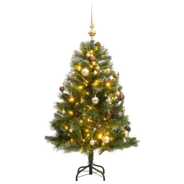 Kunstig hengslet juletre med 150 LED og kulesett 120 cm