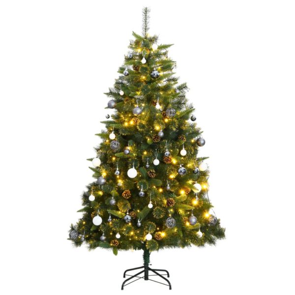 Kunstig hengslet juletre med 300 LED og kulesett 210 cm