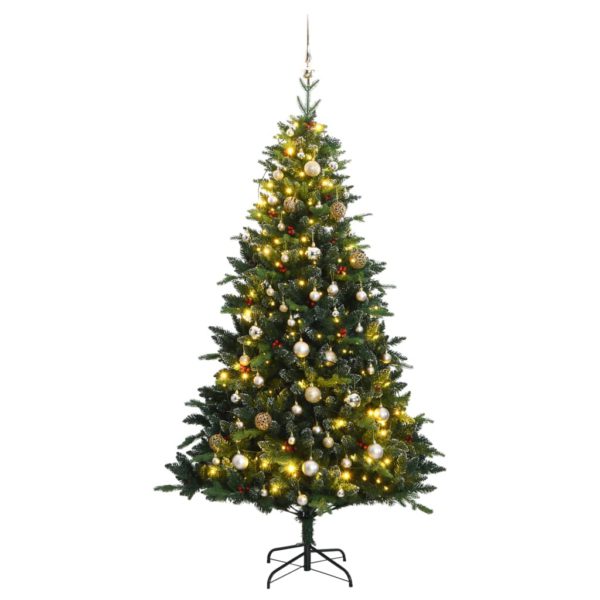 Kunstig hengslet juletre med 150 LED og kulesett 120 cm