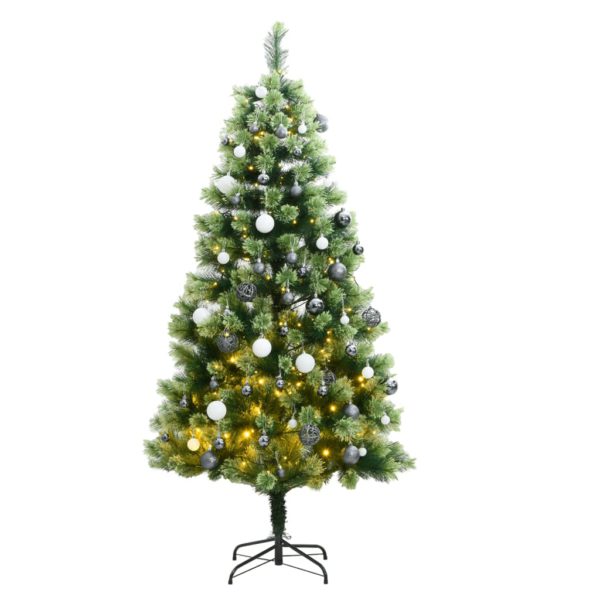 Kunstig hengslet juletre med 150 LED og kulesett 150 cm