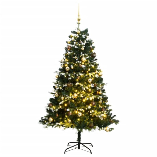 Kunstig hengslet juletre med 300 LED og kulesett 210 cm