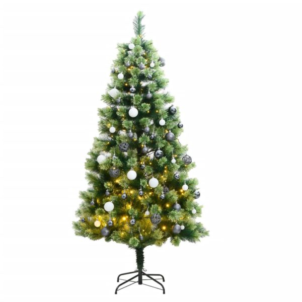 Kunstig hengslet juletre med 300 LED og kulesett 180 cm