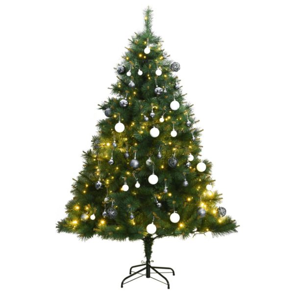 Kunstig hengslet juletre med 300 LED og kulesett 240 cm