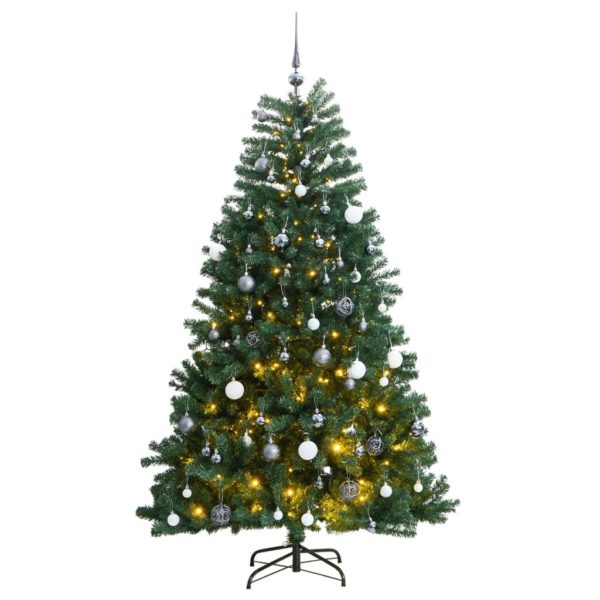 Kunstig hengslet juletre med 300 LED og kulesett 180 cm