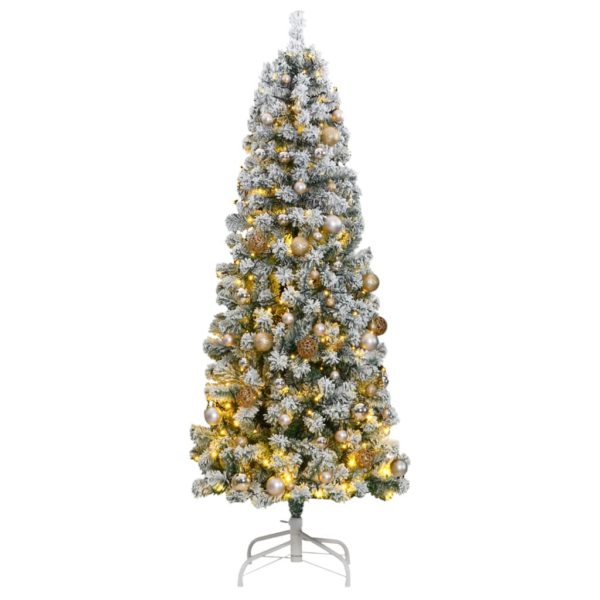 Kunstig hengslet juletre med 300 LED og kulesett 240 cm