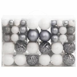 Julekulesett 111 deler hvit og grå polystyren