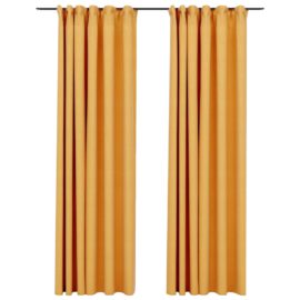 Lystette gardiner med kroker og lin-design 2 stk gul 140×225 cm