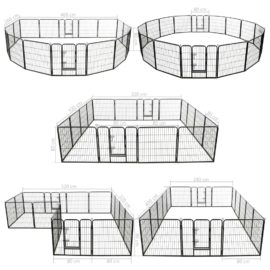 Hundegrind 16 paneler stål 80×80 cm svart