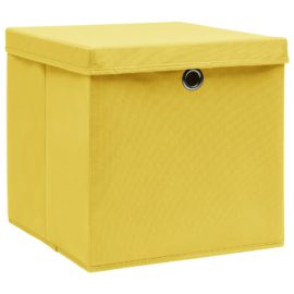 Oppbevaringsbokser med lokk 4 stk gul 32x32x32 cm stoff