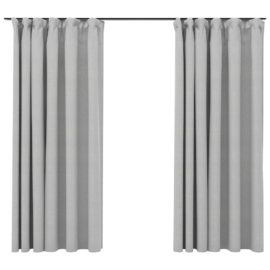 Lystette gardiner med kroker og lin-design 2 stk grå 140×175 cm