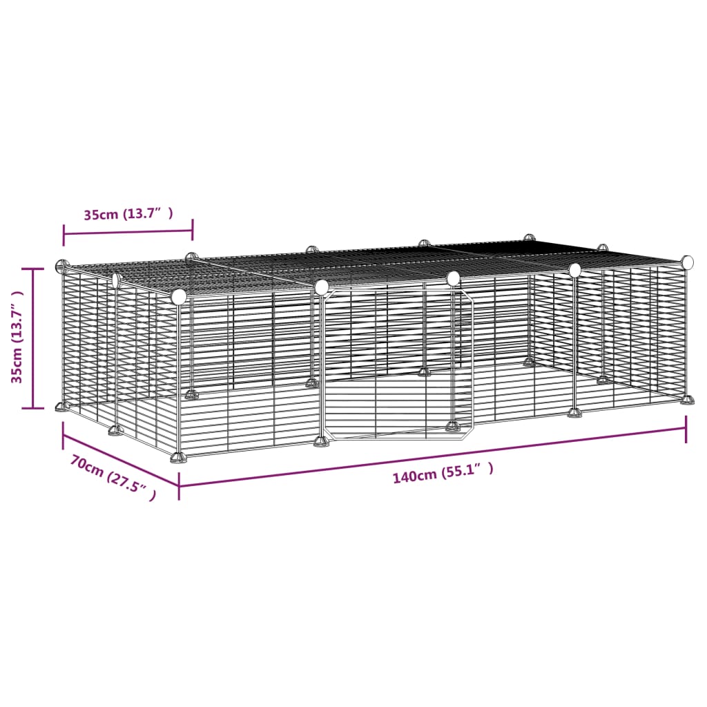Dyrebur 20 paneler med dør svart 35×35 cm stål