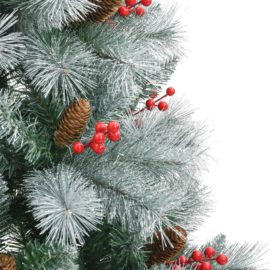 Kunstig hengslet juletre med kongler og bær 210 cm
