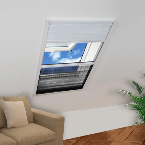 Plissert insektskjerm vindu aluminium 60×80 cm med solskjerm