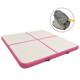 Oppblåsbar gymnastikkmatte med pumpe 200x200x20 cm PVC rosa