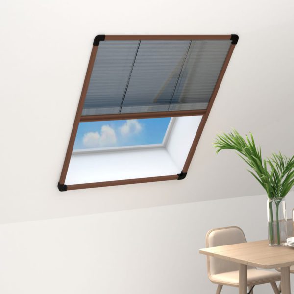 Plissert insektskjerm for vindu aluminium brun 60×80 cm