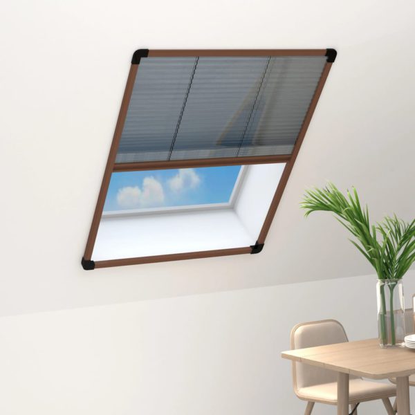 Plissert insektskjerm for vindu aluminium brun 80×100 cm