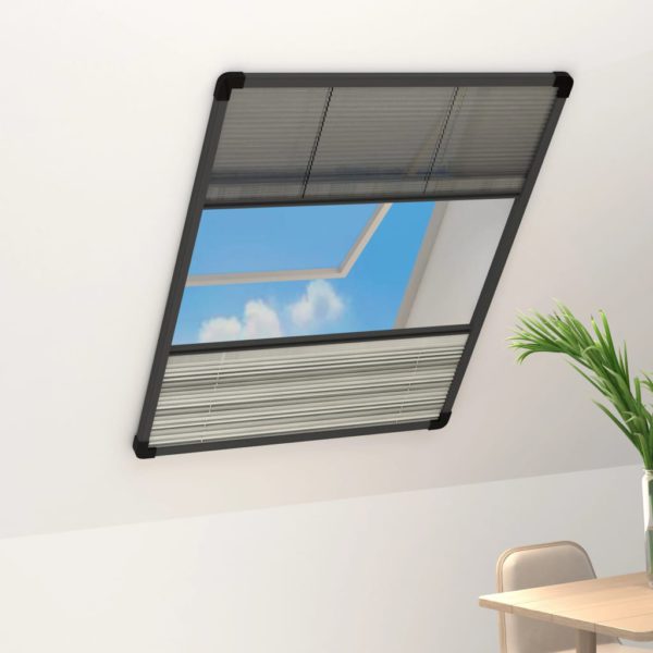 Plissert insektskjerm vindu aluminium 60×80 cm med solskjerm
