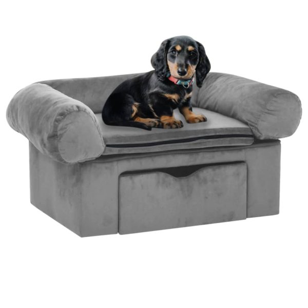 Hundesofa med skuff grå 75x50x38 cm plysj