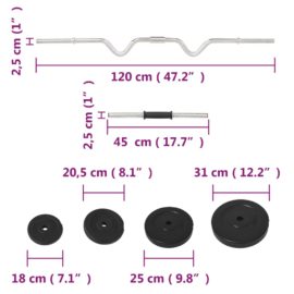 Curl-vektstang og manual med skiver 60 kg