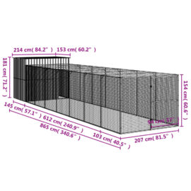Hundehus med gård antrasitt 214x865x181 cm galvanisert stål