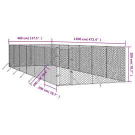 Utendørs hundekennel sølv 4x12x2 m galvanisert stål