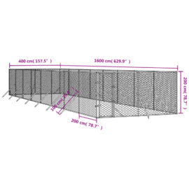 Utendørs hundekennel sølv 4x16x2 m galvanisert stål