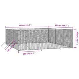 Utendørs hundekennel sølv 6x6x2 m galvanisert stål