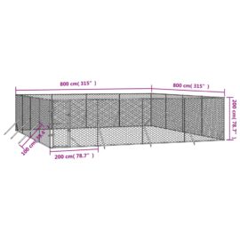 Utendørs hundekennel sølv 8x8x2 m galvanisert stål