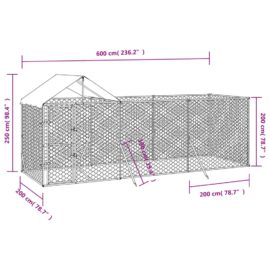 Utendørs hundekennel sølv 6x2x2,5 m galvanisert stål