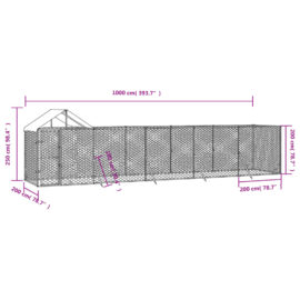 Utendørs hundekennel sølv 10x2x2,5 m galvanisert stål