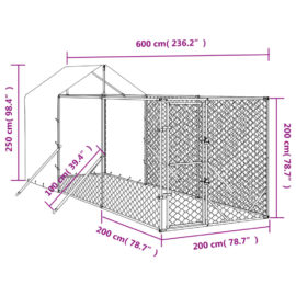 Utendørs hundekennel sølv 2x6x2,5 m galvanisert stål