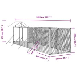 Utendørs hundekennel sølv 2x10x2,5 m galvanisert stål