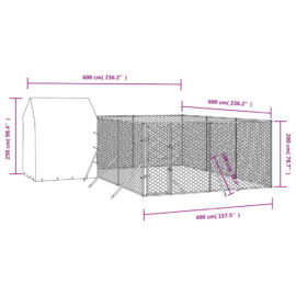 Utendørs hundekennel sølv 6x6x2,5 m galvanisert stål