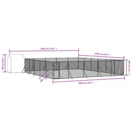 Utendørs hundekennel sølv 12x12x2,5 m galvanisert stål