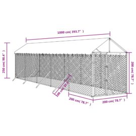 Utendørs hundekennel sølv 2x10x2,5 m galvanisert stål